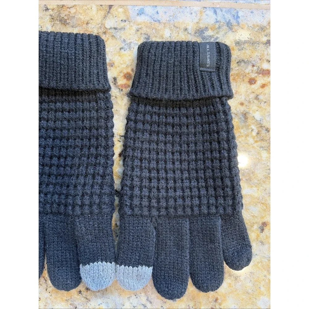 AllSaints‎ Black/Gray Knit Gloves Unisex Youth 7-10Y Winter Snow Ski Outerwear